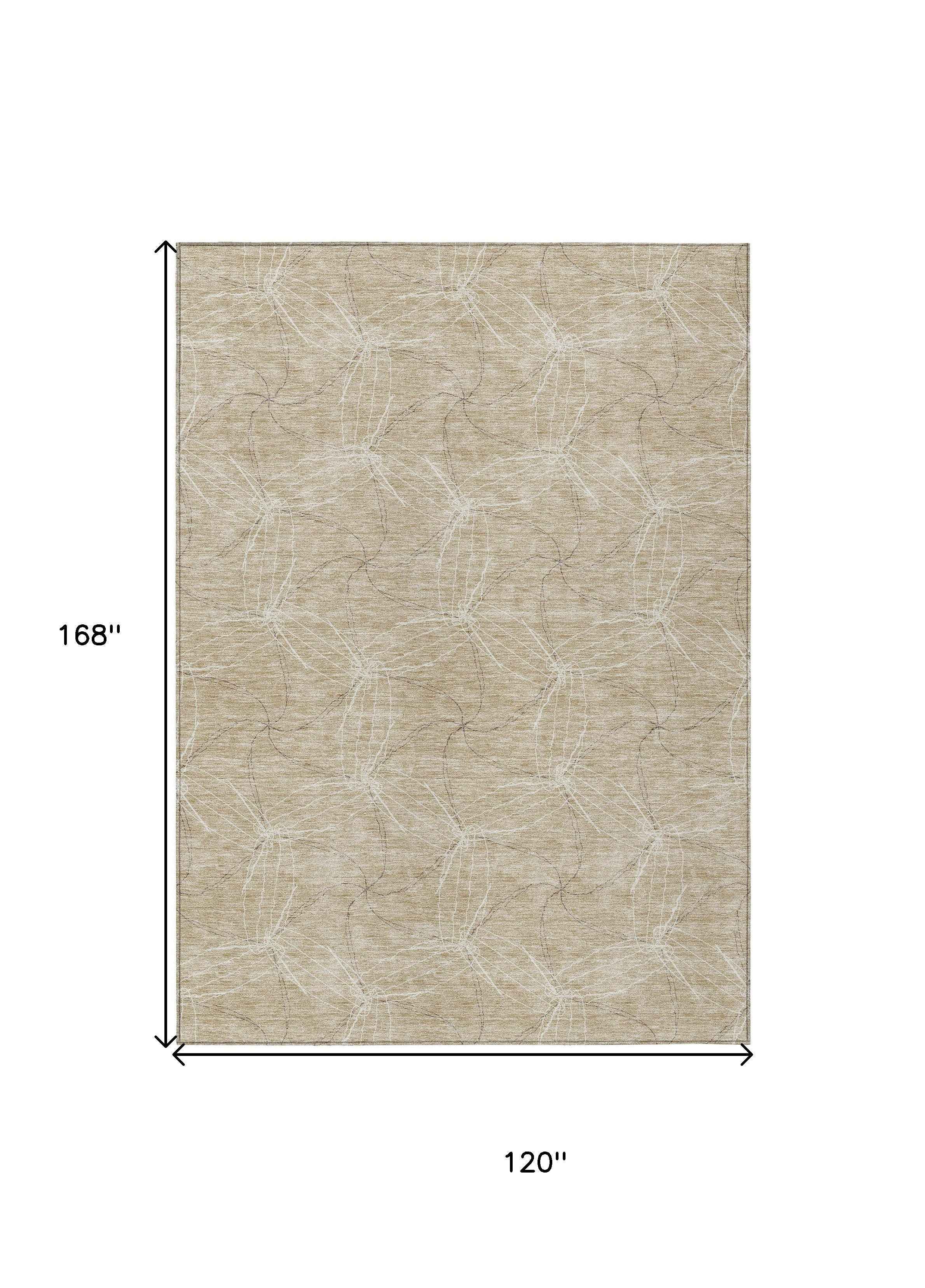 10' X 14' Beige And Ivory Geometric Washable Indoor Outdoor Area Rug