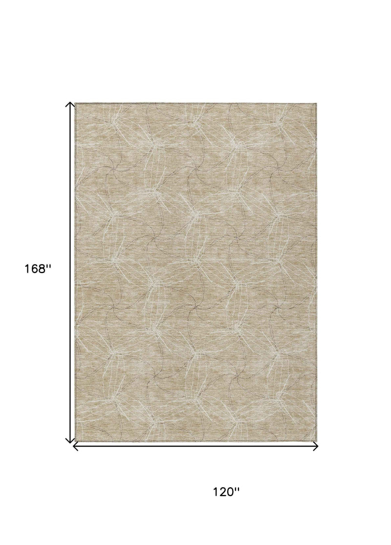 10' X 14' Beige And Ivory Geometric Washable Indoor Outdoor Area Rug