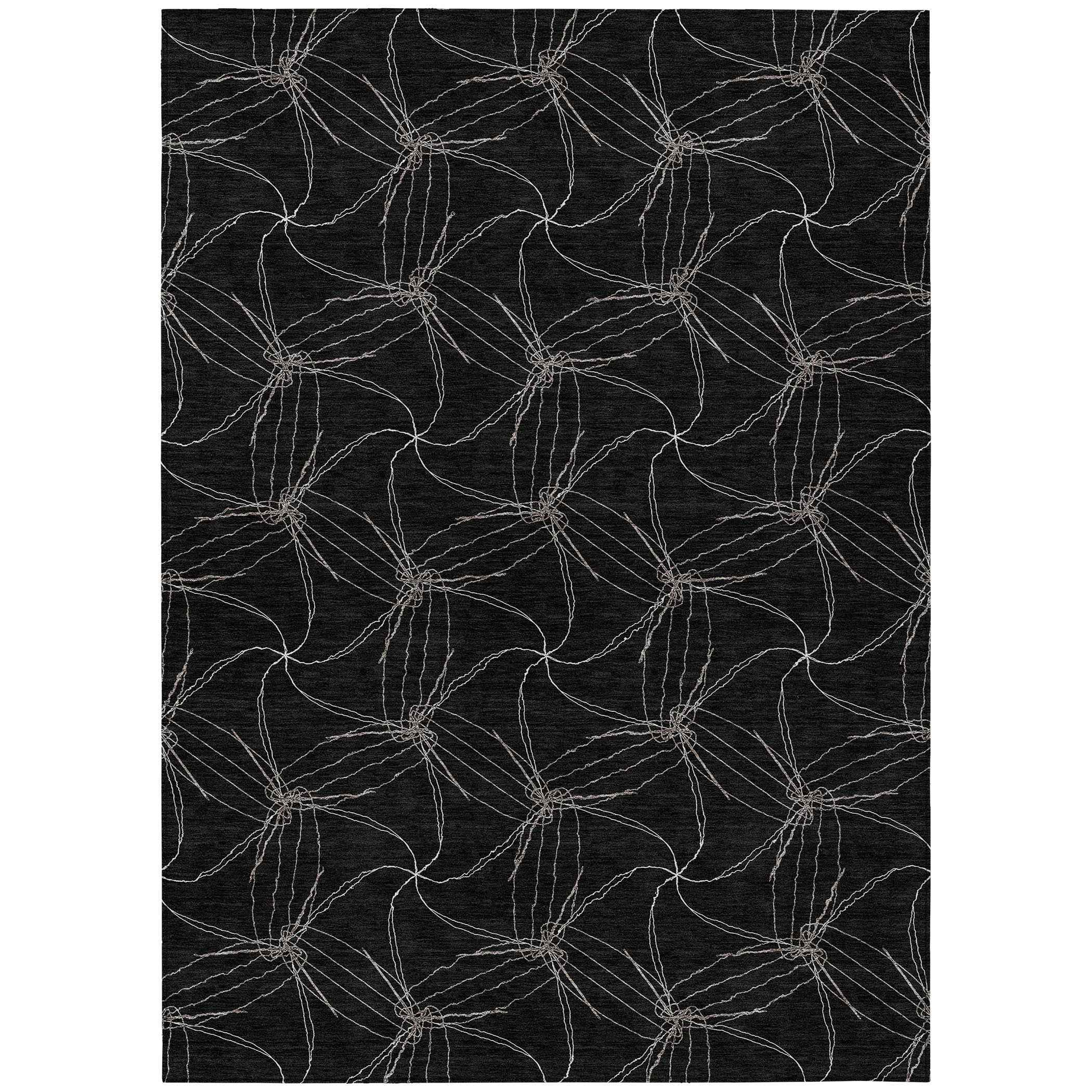3' X 5' Black And Ivory Geometric Washable Indoor Outdoor Area Rug