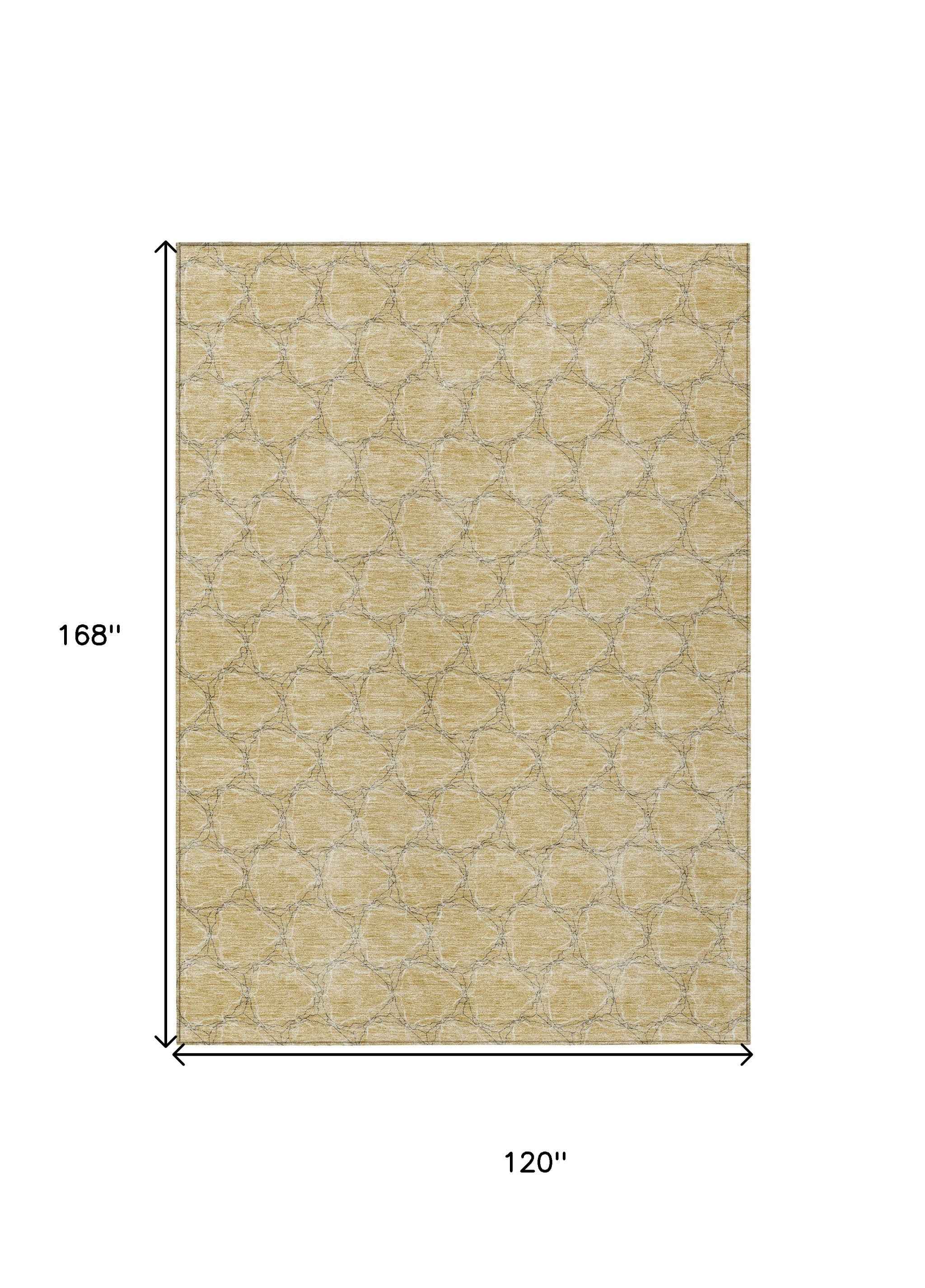 10' X 14' Wheat And Gray Geometric Washable Indoor Outdoor Area Rug