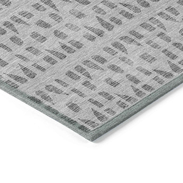 8' Gray And Ivory Round Geometric Washable Indoor Outdoor Area Rug