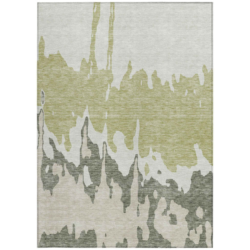 5' X 8' Sage And Ivory Abstract Washable Indoor Outdoor Area Rug