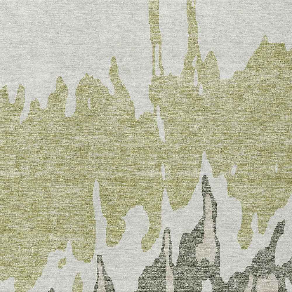 5' X 8' Sage And Ivory Abstract Washable Indoor Outdoor Area Rug