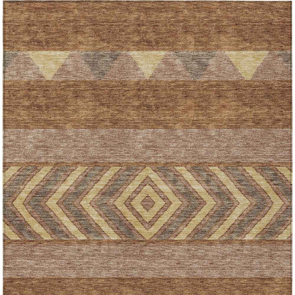 5' X 8' Orange Wheat And Taupe Southwestern Washable Indoor Outdoor Area Rug
