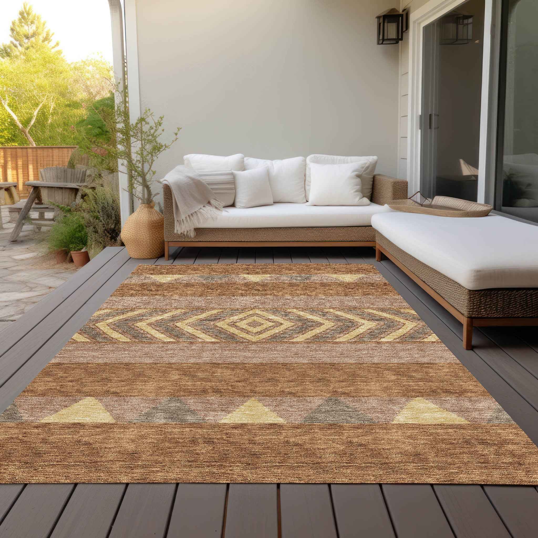 5' X 8' Orange Wheat And Taupe Southwestern Washable Indoor Outdoor Area Rug