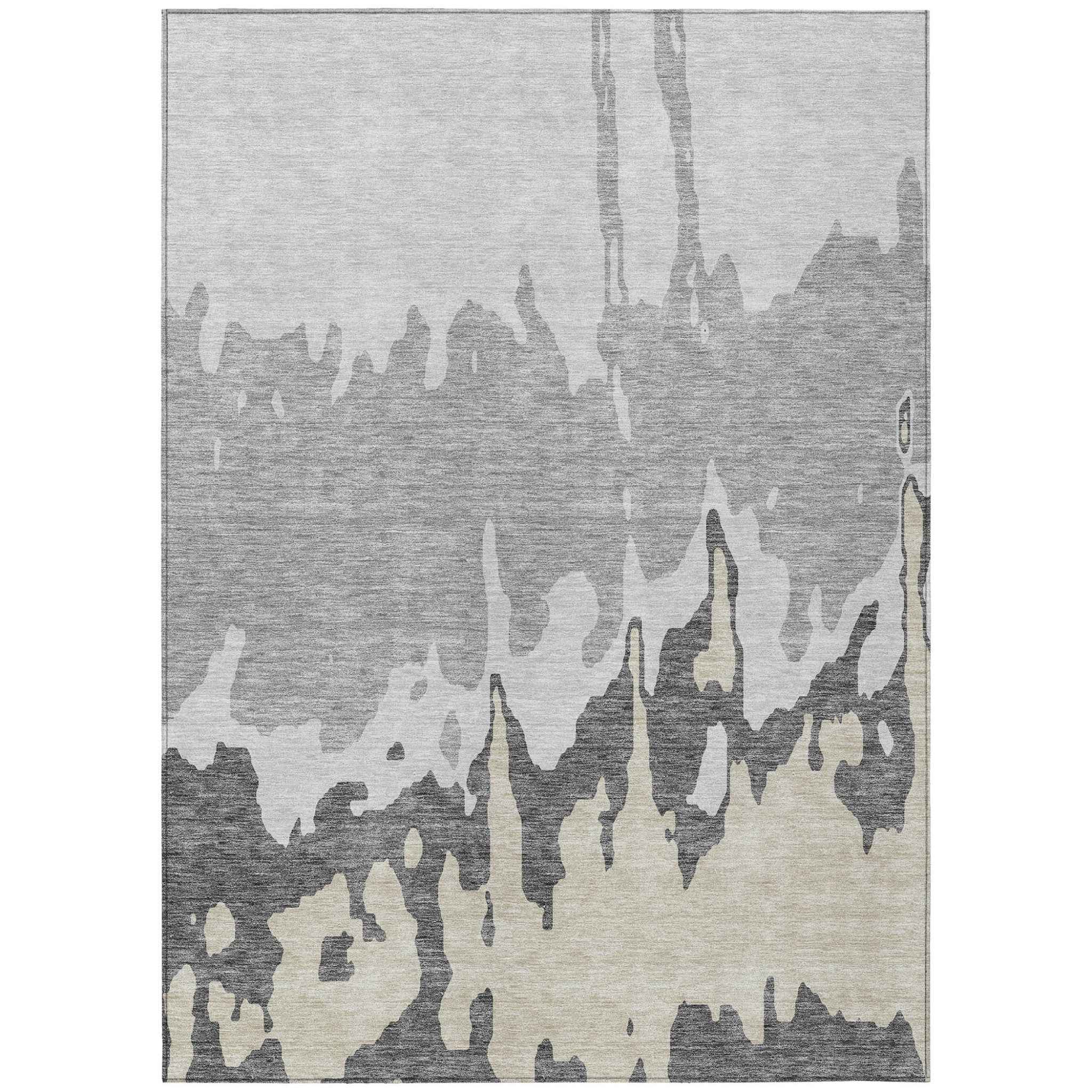 5' X 8' Gray And Silver Abstract Washable Indoor Outdoor Area Rug