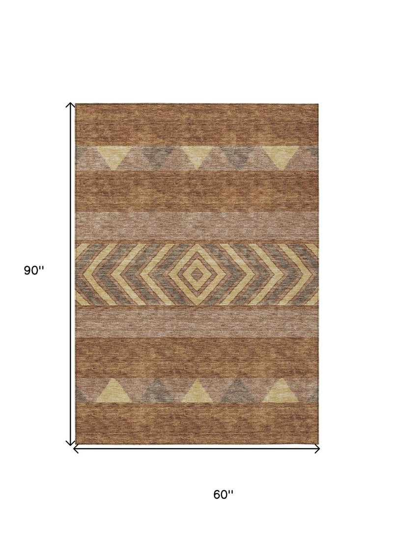 5' X 8' Orange Wheat And Taupe Southwestern Washable Indoor Outdoor Area Rug