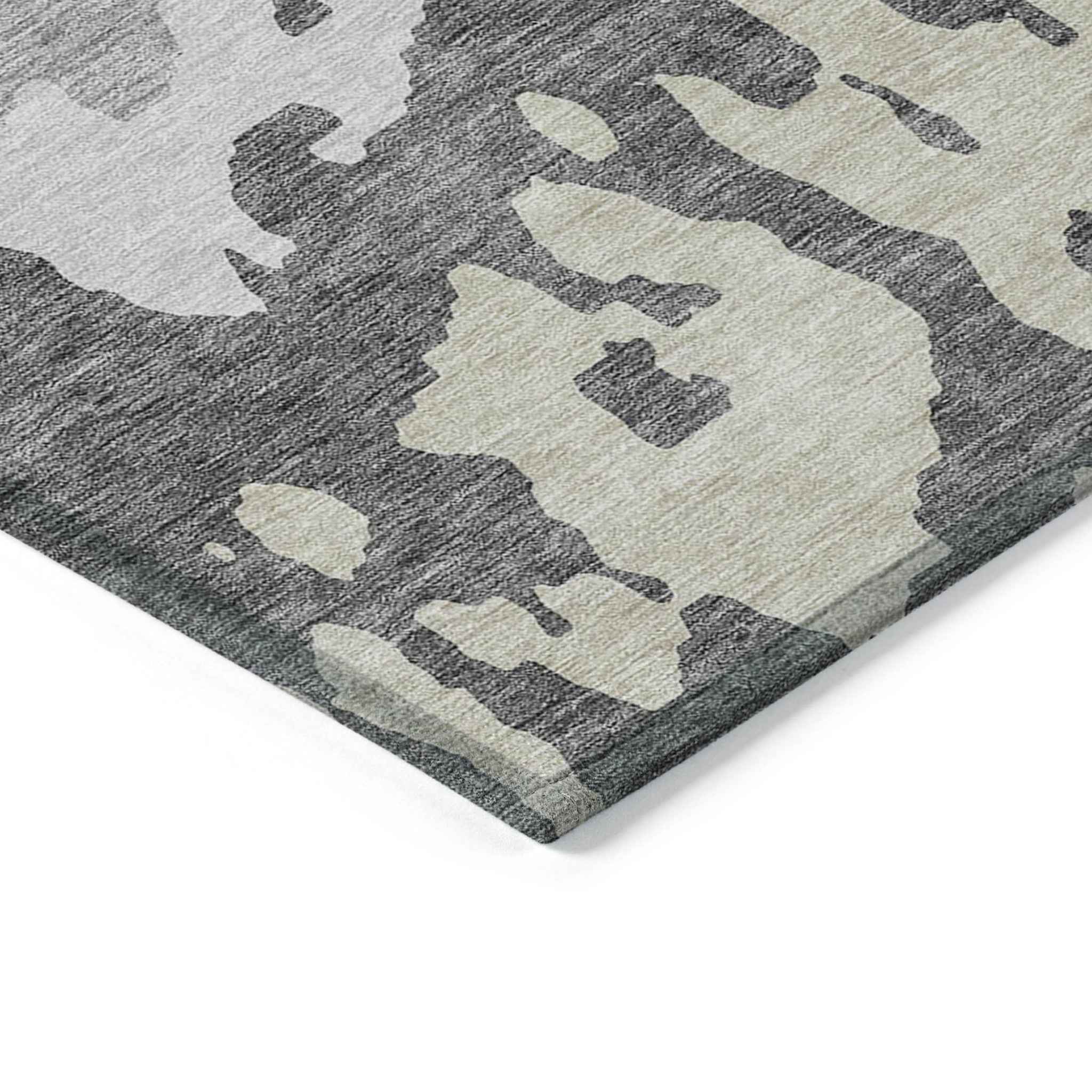 5' X 8' Gray And Silver Abstract Washable Indoor Outdoor Area Rug