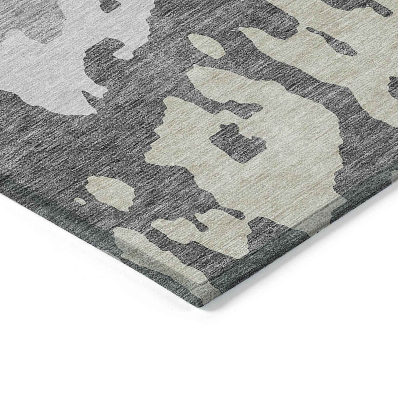 5' X 8' Gray And Silver Abstract Washable Indoor Outdoor Area Rug