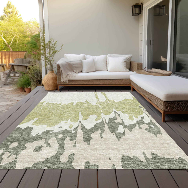 8' X 10' Sage And Ivory Abstract Washable Indoor Outdoor Area Rug