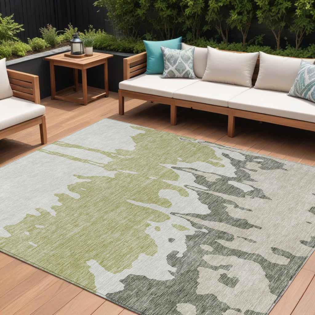 8' X 10' Sage And Ivory Abstract Washable Indoor Outdoor Area Rug