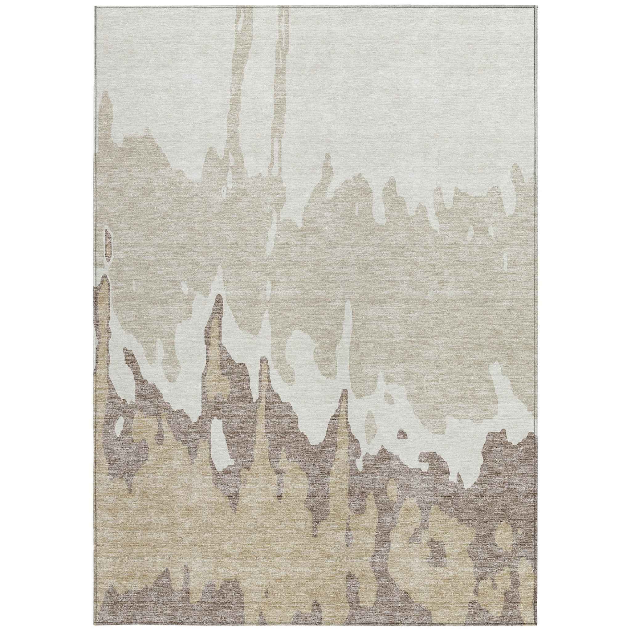 8' X 10' Ivory And Beige Abstract Washable Indoor Outdoor Area Rug