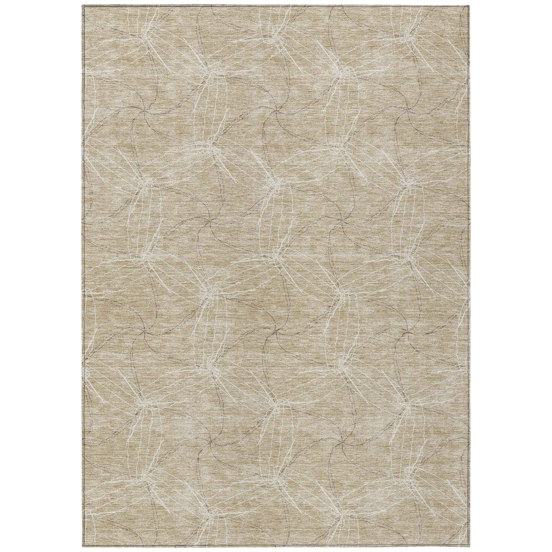 5' X 8' Beige And Ivory Geometric Washable Indoor Outdoor Area Rug