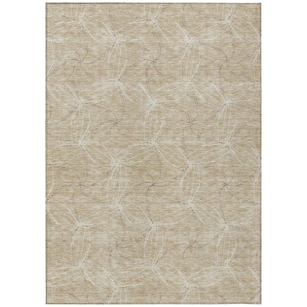 5' X 8' Beige And Ivory Geometric Washable Indoor Outdoor Area Rug