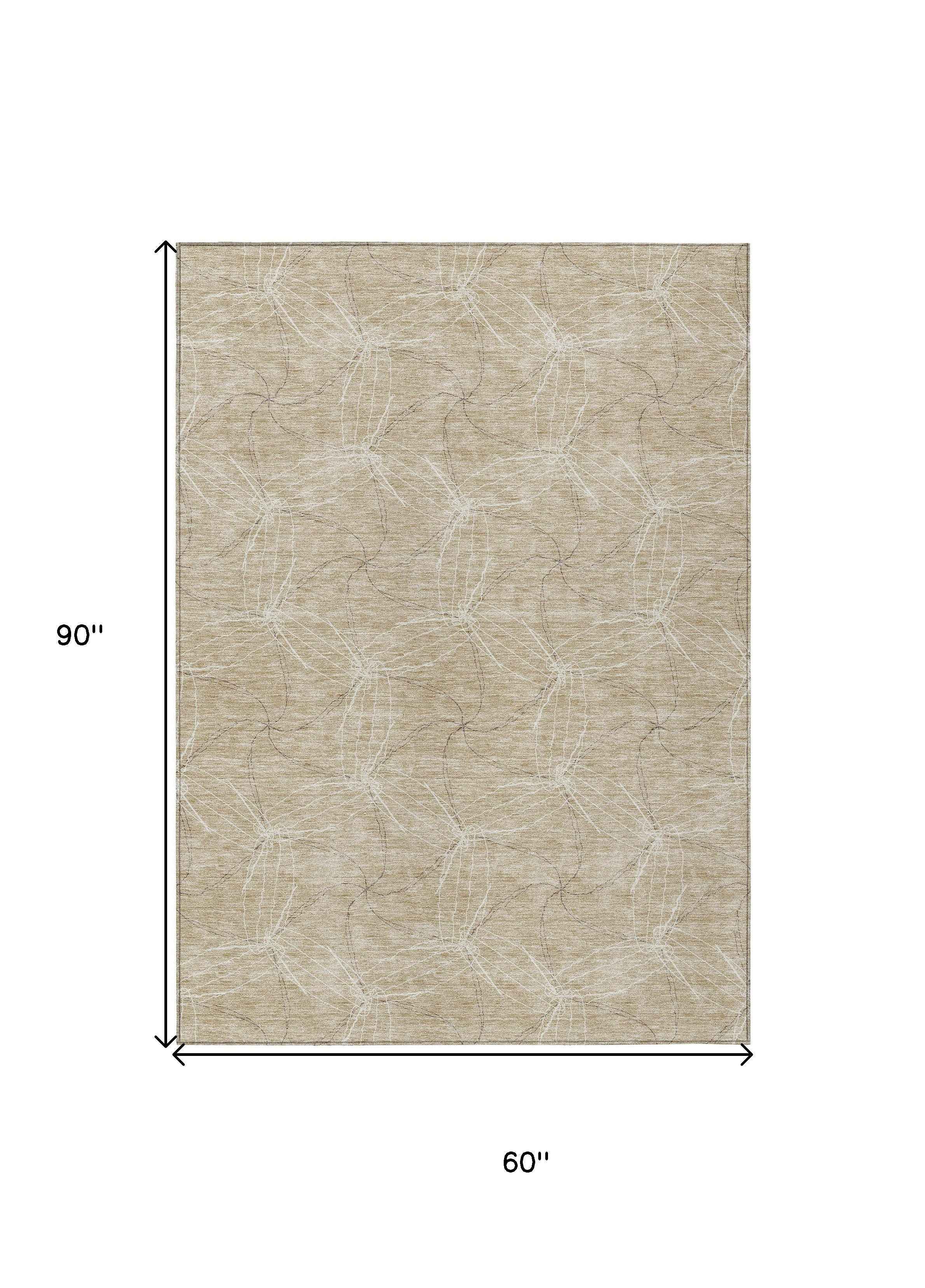 5' X 8' Beige And Ivory Geometric Washable Indoor Outdoor Area Rug