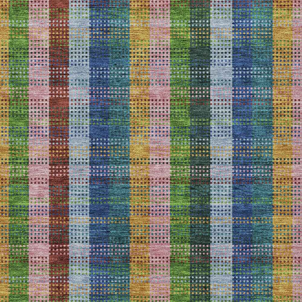 3' X 5' Navy Blue Pink And Sage Plaid Washable Indoor Outdoor Area Rug