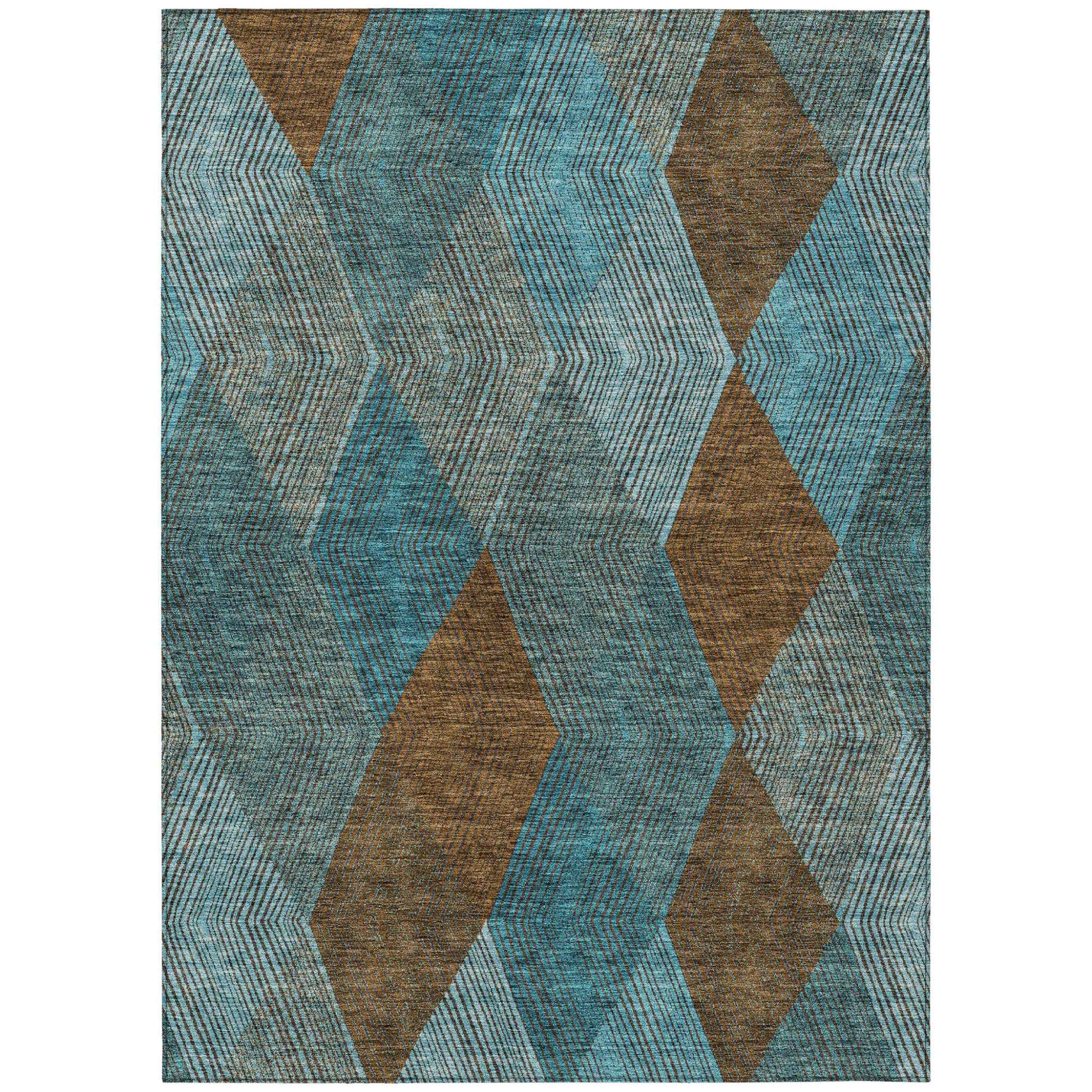 5' X 8' Teal Blue Aqua And Brown Argyle Washable Indoor Outdoor Area Rug