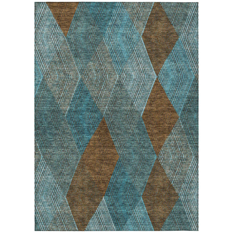 5' X 8' Teal Blue Aqua And Brown Argyle Washable Indoor Outdoor Area Rug