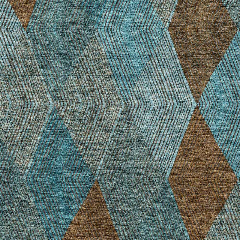 5' X 8' Teal Blue Aqua And Brown Argyle Washable Indoor Outdoor Area Rug