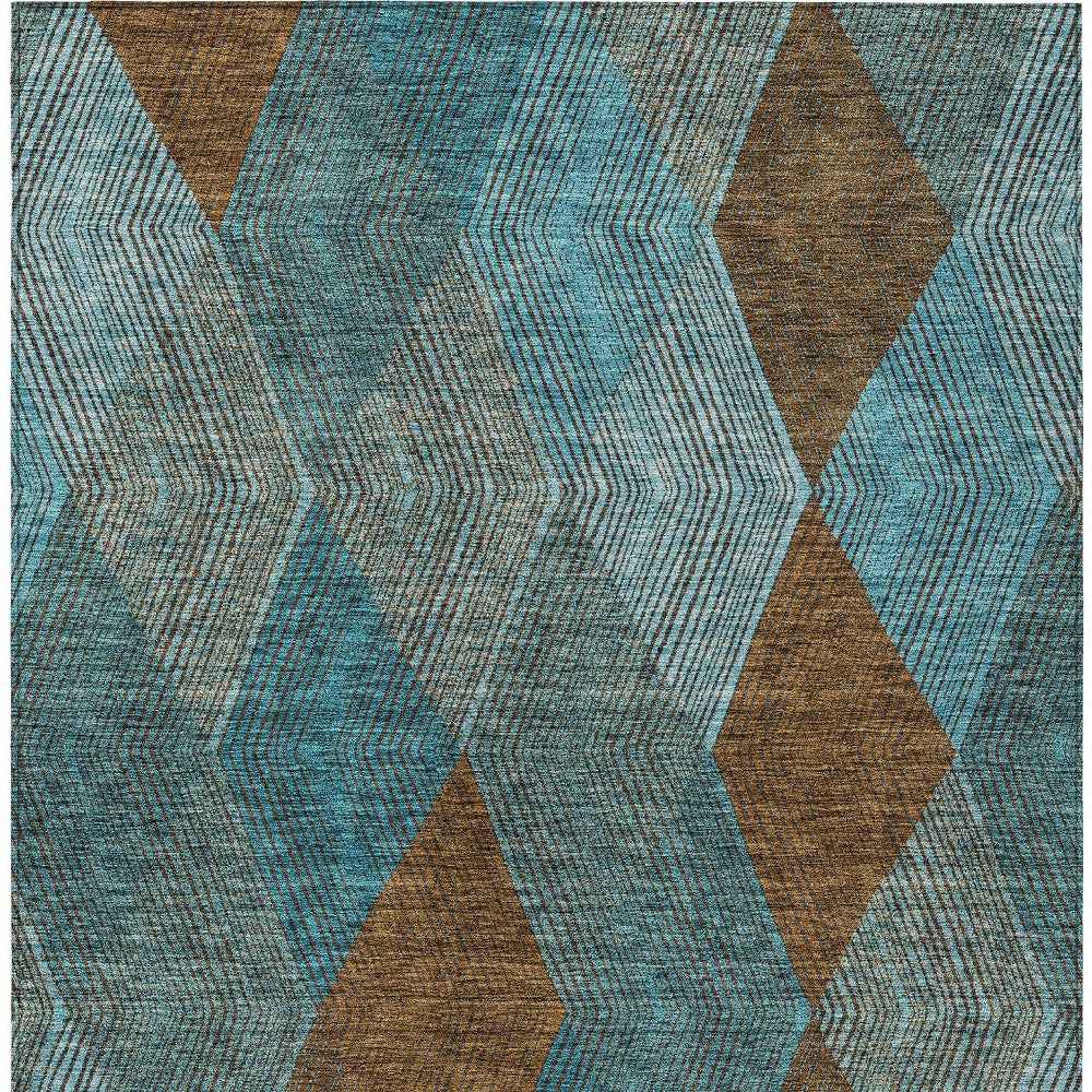 5' X 8' Teal Blue Aqua And Brown Argyle Washable Indoor Outdoor Area Rug