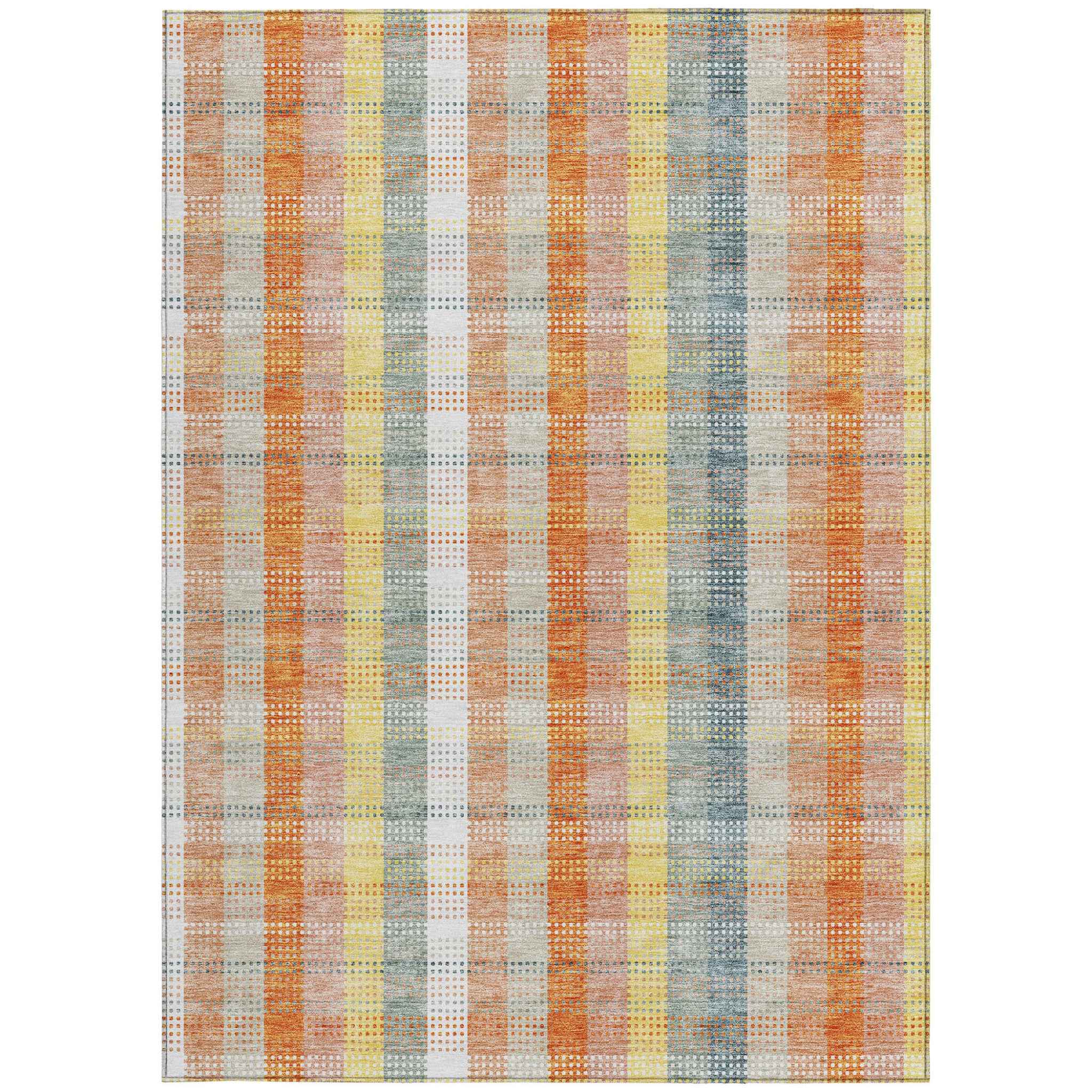 3' X 5' Peach Ivory And Orange Plaid Washable Indoor Outdoor Area Rug