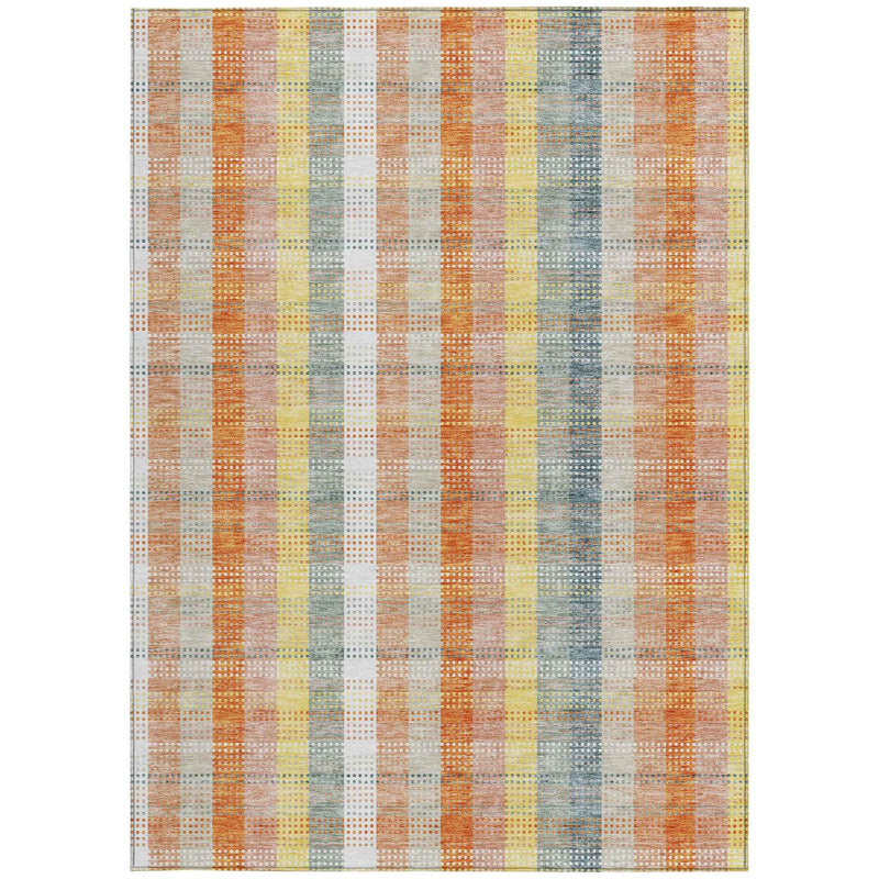 3' X 5' Peach Ivory And Orange Plaid Washable Indoor Outdoor Area Rug