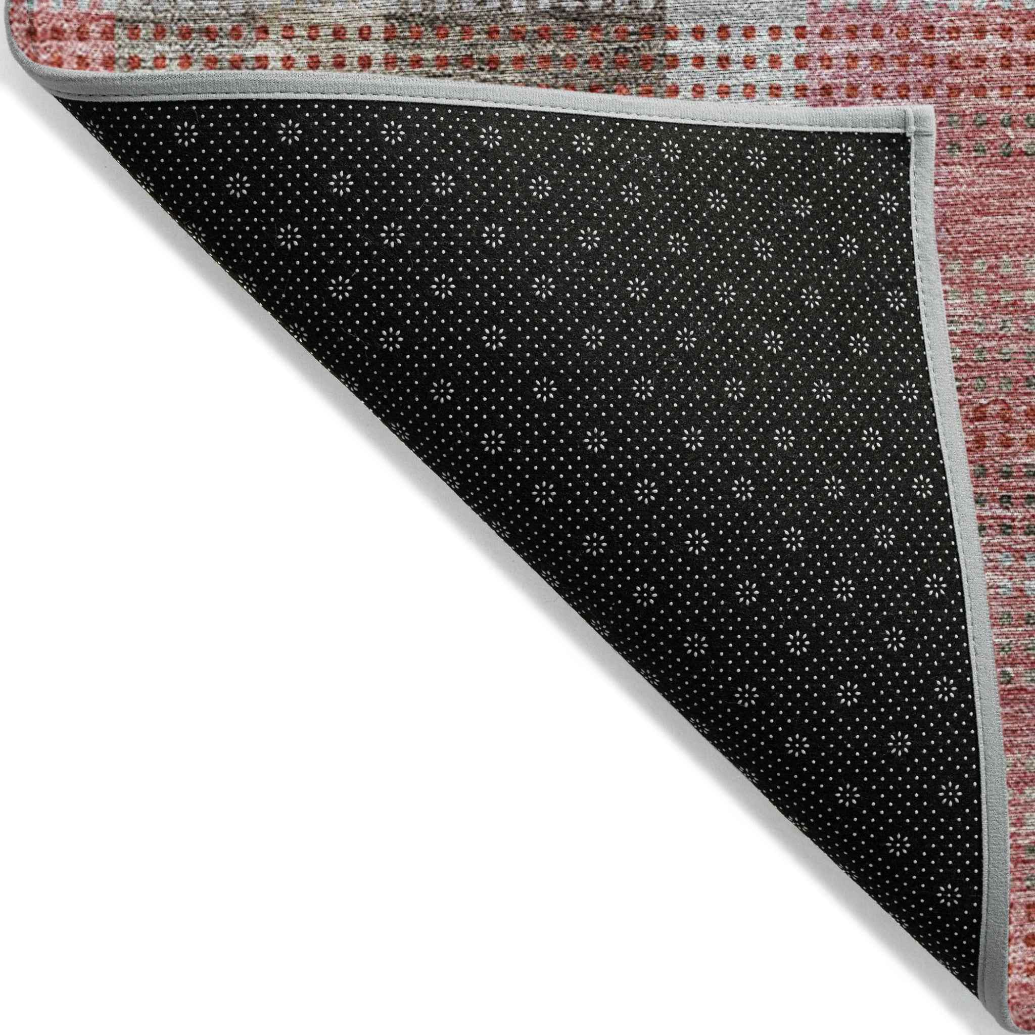 8' X 10' Red Pink And Pewter Plaid Washable Indoor Outdoor Area Rug