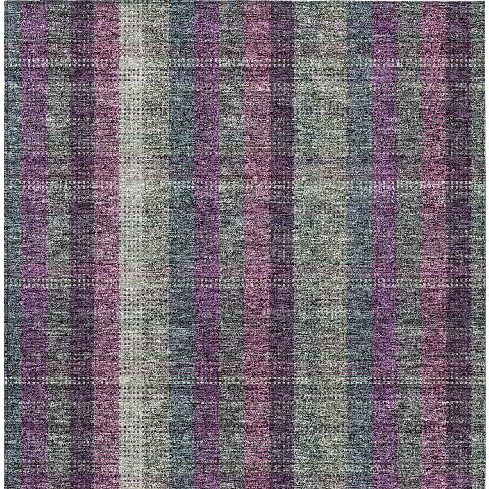 9' X 12' Plum Eggplant And Gray Plaid Washable Indoor Outdoor Area Rug