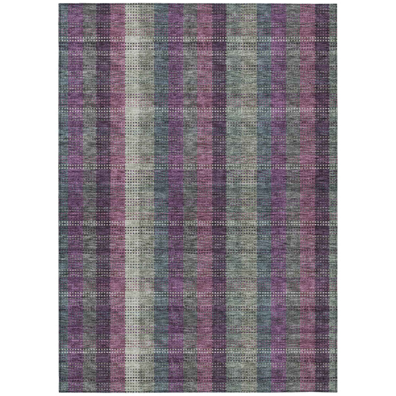 9' X 12' Plum Eggplant And Gray Plaid Washable Indoor Outdoor Area Rug