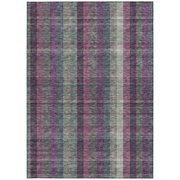 10' X 14' Plum Eggplant And Gray Plaid Washable Indoor Outdoor Area Rug