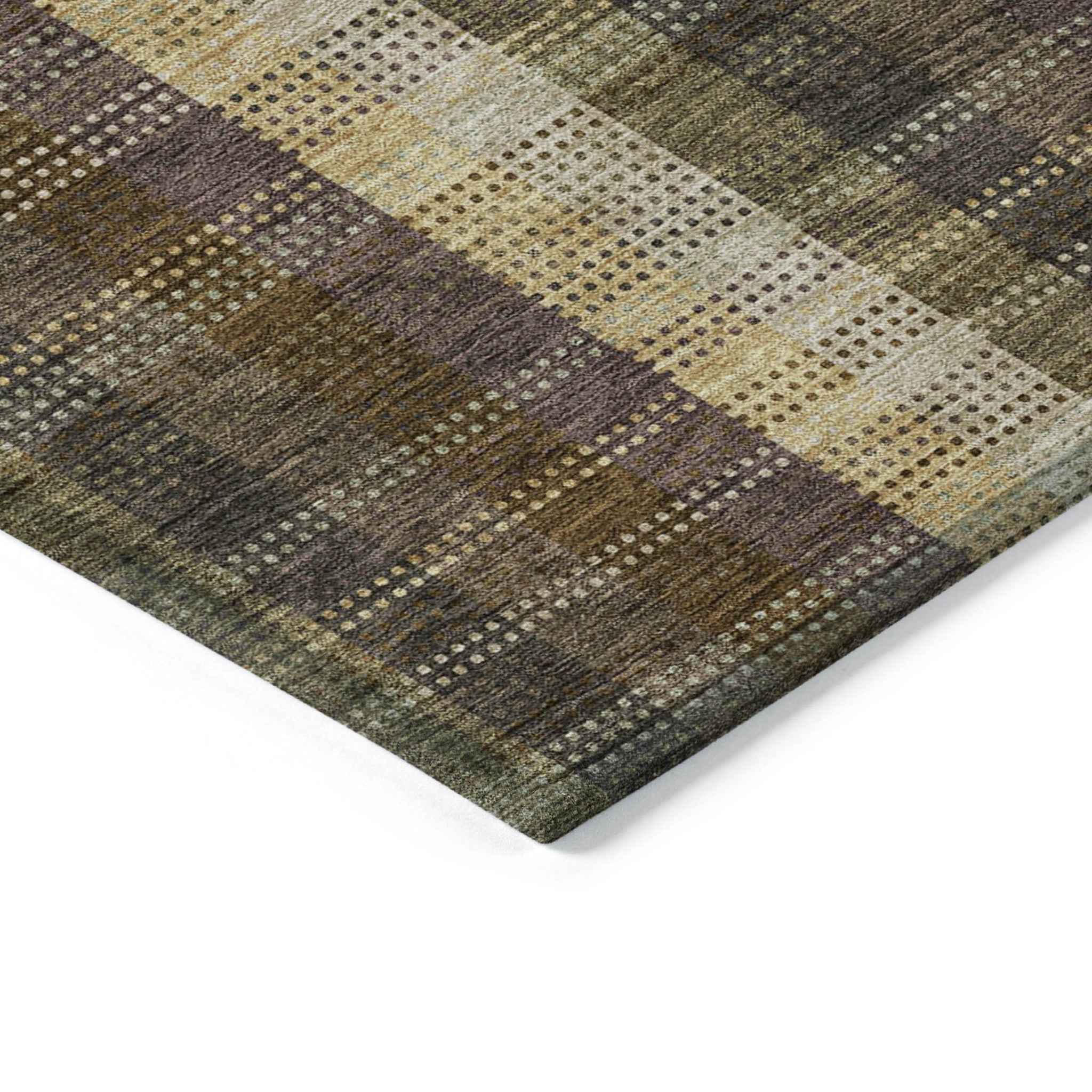 9' X 12' Brown Taupe And Plum Plaid Washable Indoor Outdoor Area Rug
