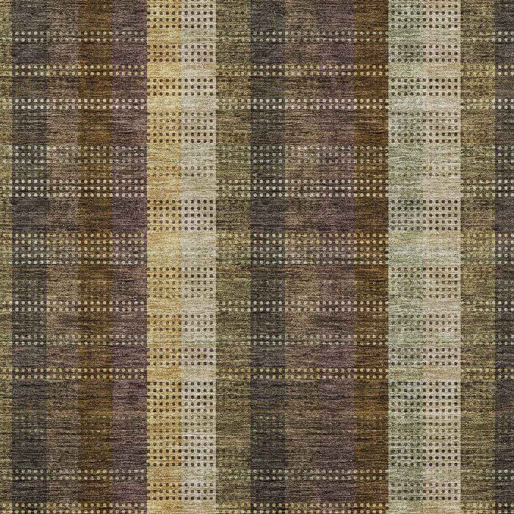 9' X 12' Brown Taupe And Plum Plaid Washable Indoor Outdoor Area Rug
