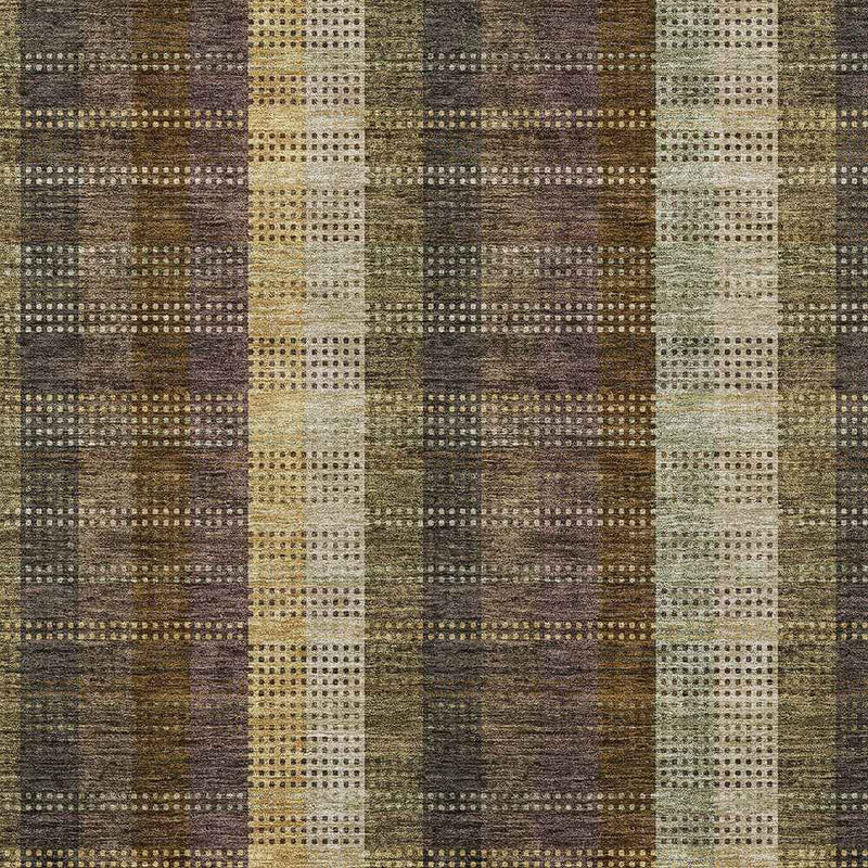 9' X 12' Brown Taupe And Plum Plaid Washable Indoor Outdoor Area Rug