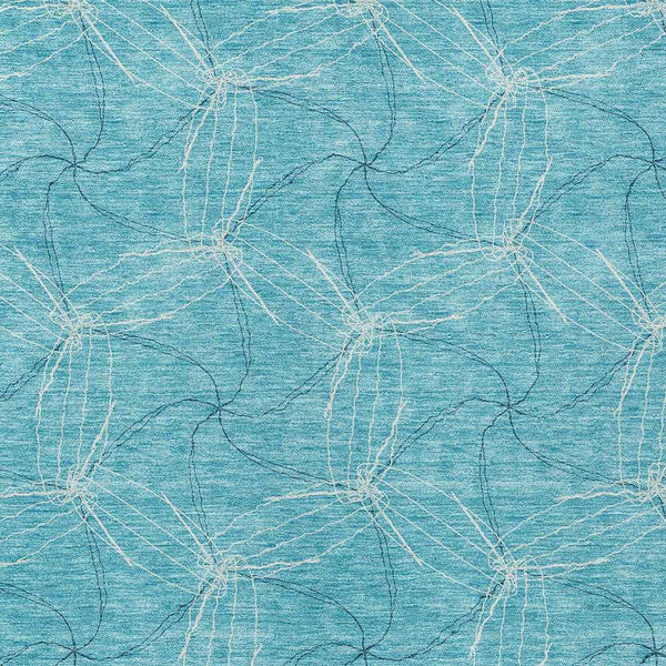5' X 8' Aqua And Ivory Geometric Washable Indoor Outdoor Area Rug