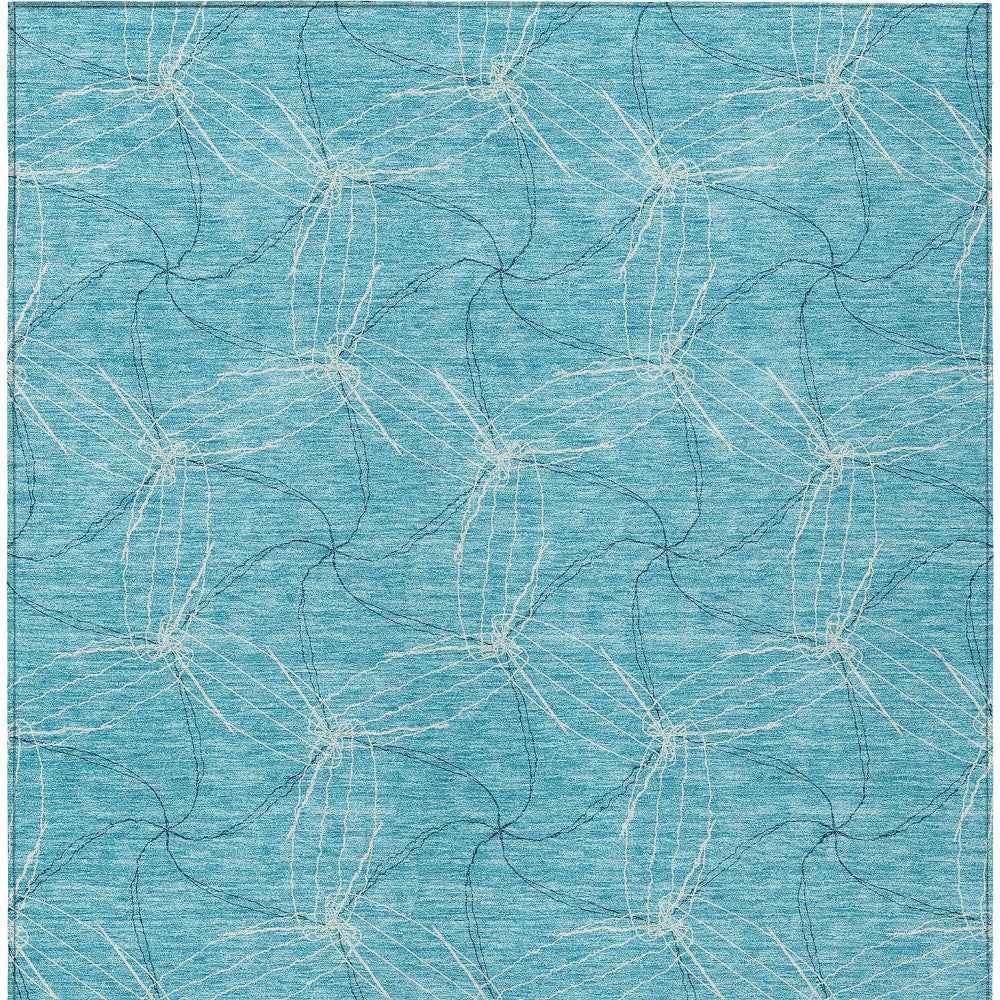 5' X 8' Aqua And Ivory Geometric Washable Indoor Outdoor Area Rug