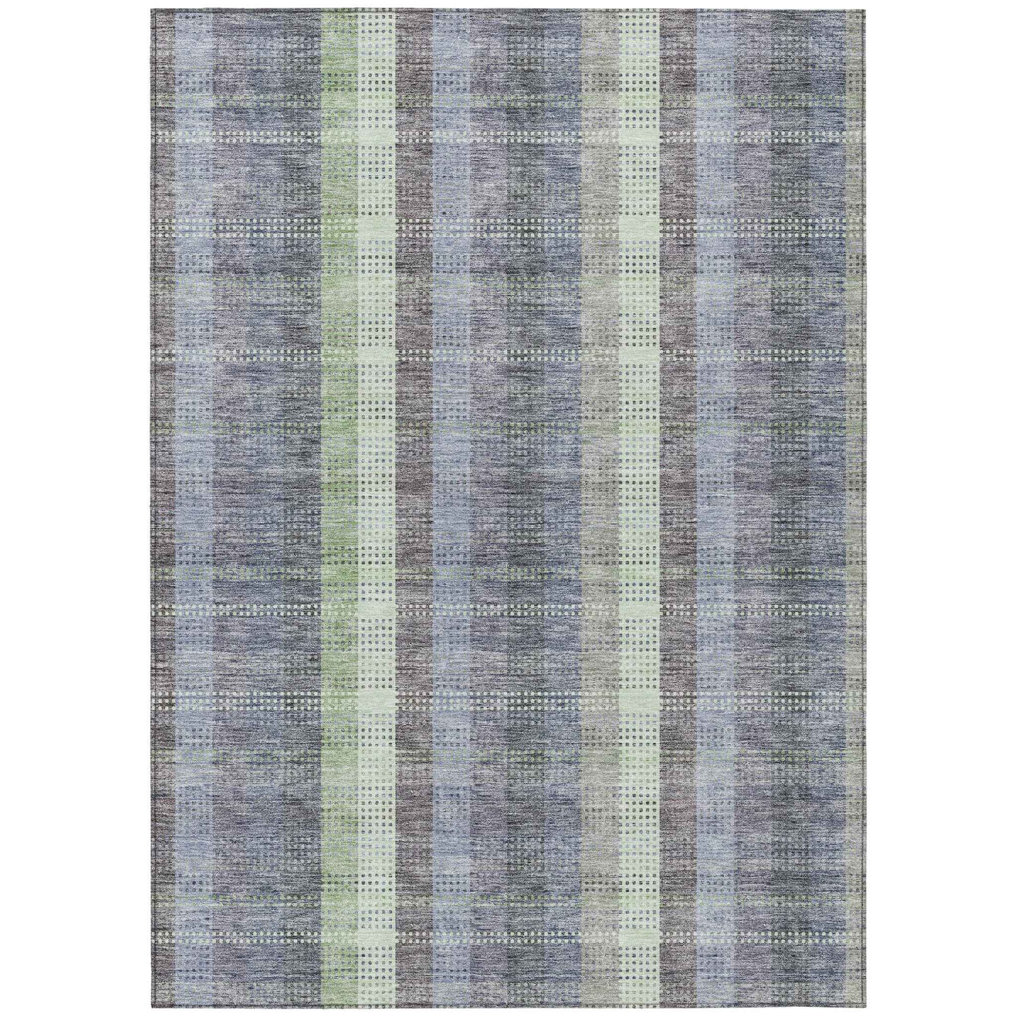 10' X 14' Pewter Gray And Mint Green Plaid Washable Indoor Outdoor Area Rug