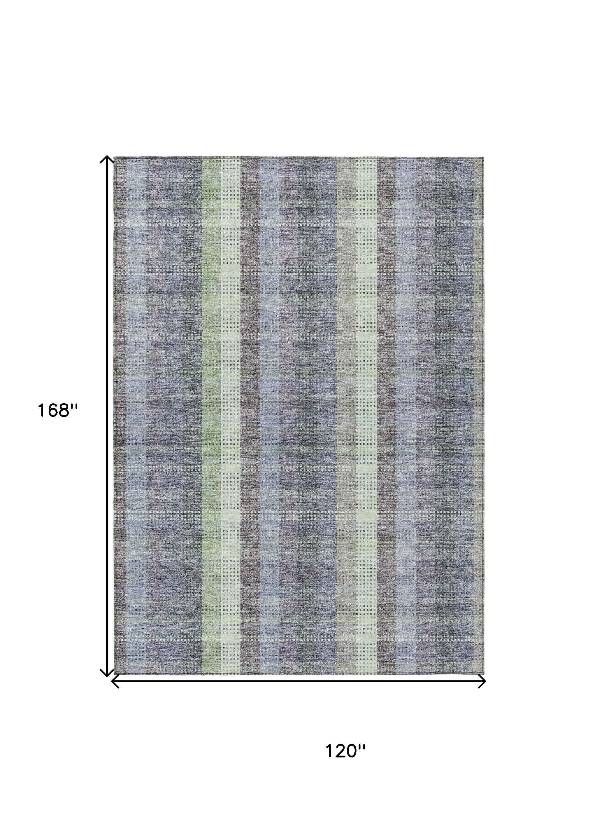 10' X 14' Pewter Gray And Mint Green Plaid Washable Indoor Outdoor Area Rug