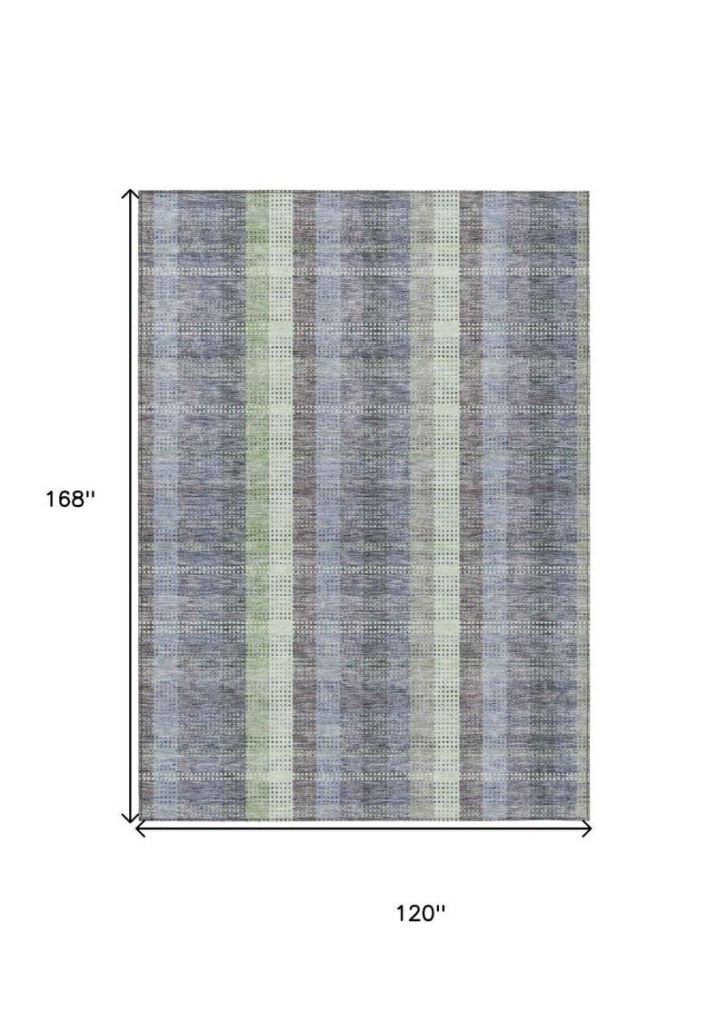10' X 14' Pewter Gray And Mint Green Plaid Washable Indoor Outdoor Area Rug
