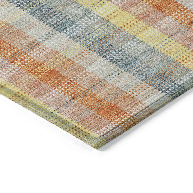 9' X 12' Peach Ivory And Orange Plaid Washable Indoor Outdoor Area Rug