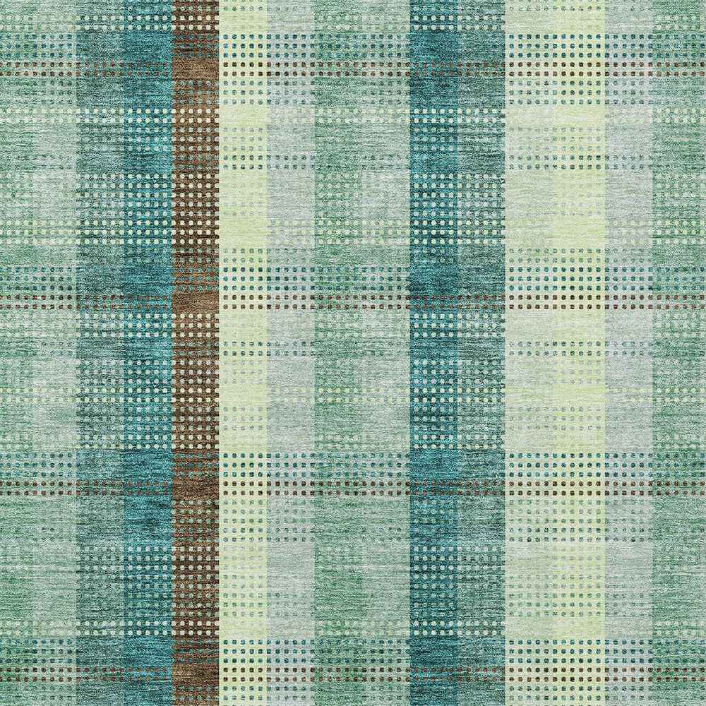 9' X 12' Sage Mint Green And Teal Blue Plaid Washable Indoor Outdoor Area Rug
