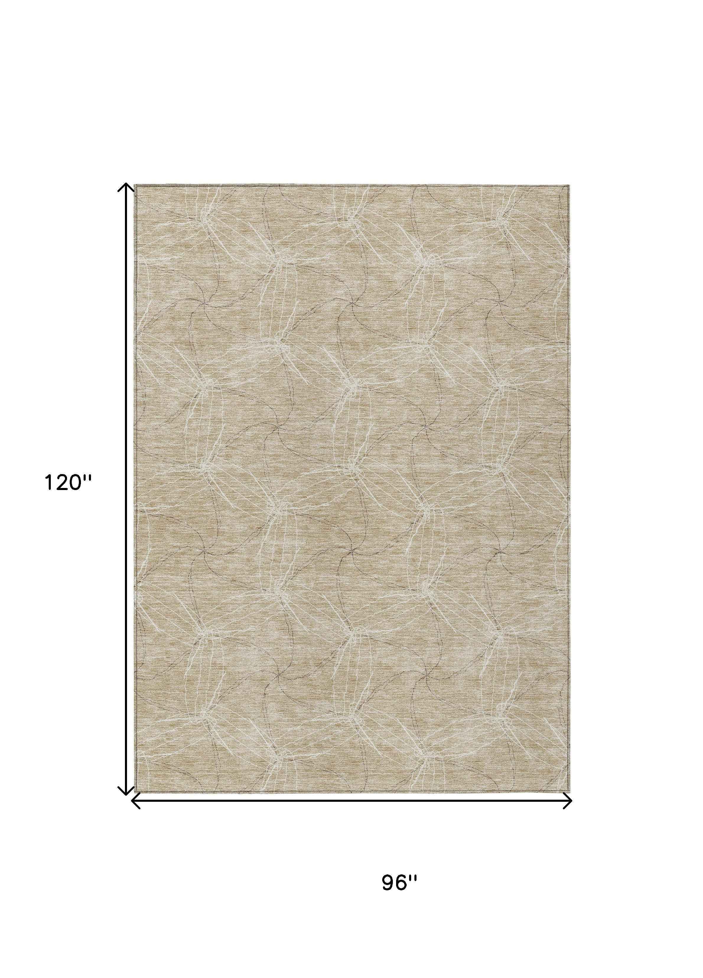 8' X 10' Beige And Ivory Geometric Washable Indoor Outdoor Area Rug