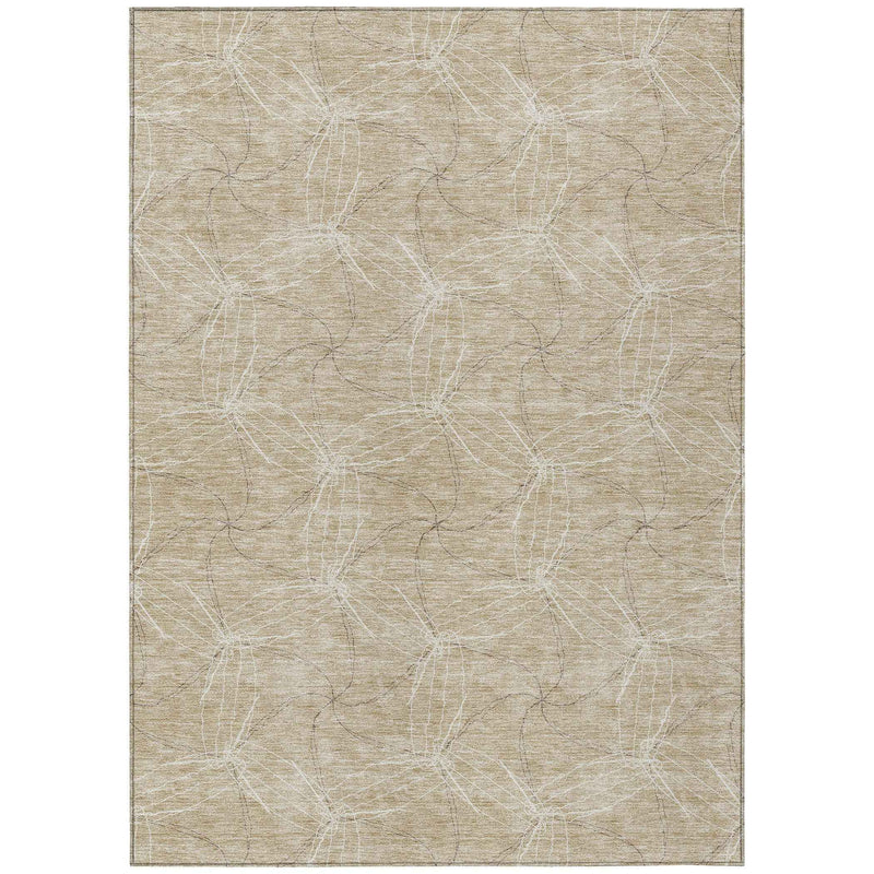 8' X 10' Beige And Ivory Geometric Washable Indoor Outdoor Area Rug