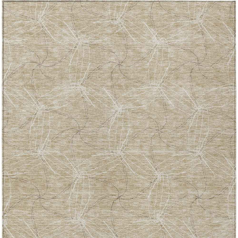 8' X 10' Beige And Ivory Geometric Washable Indoor Outdoor Area Rug