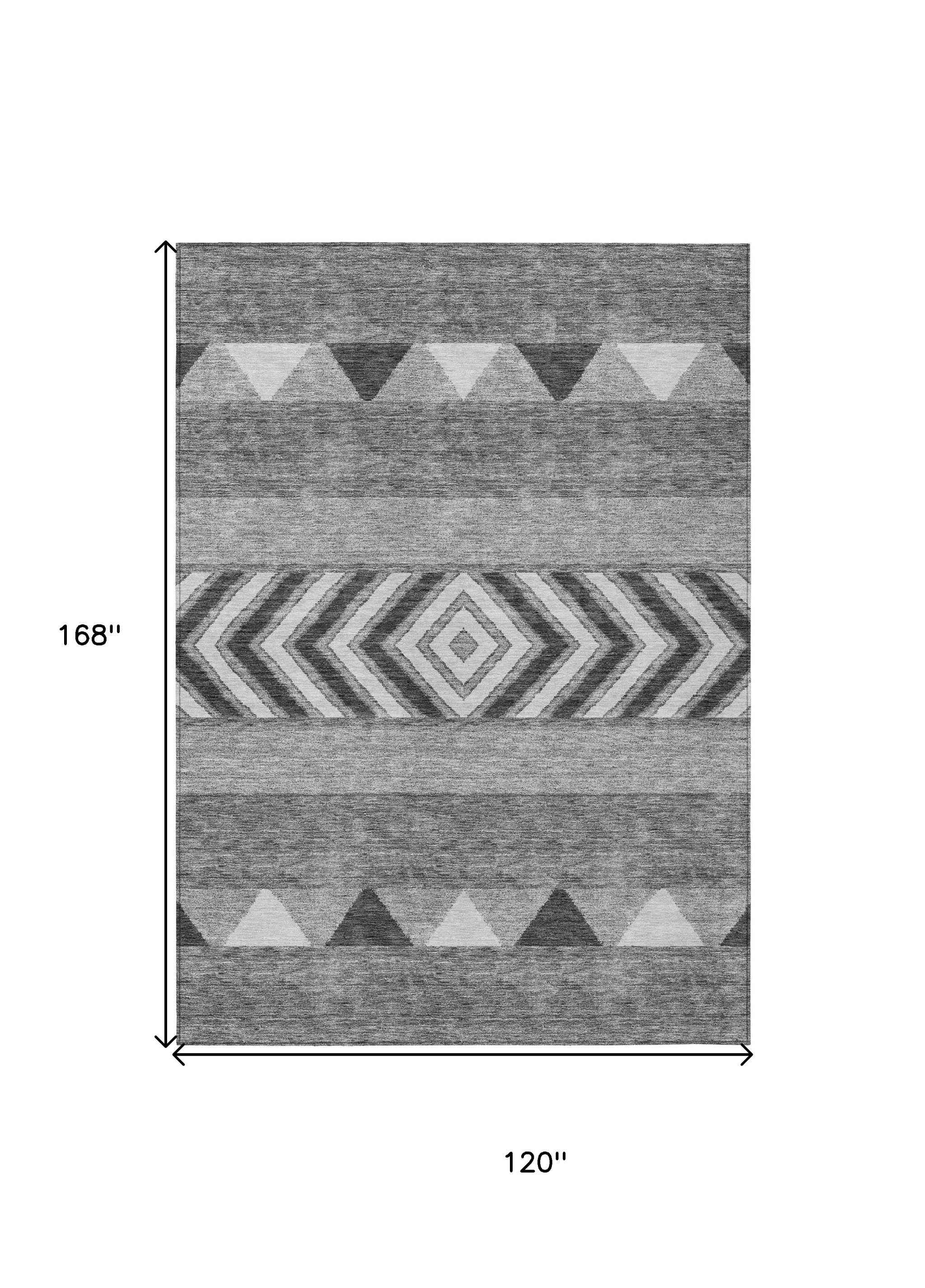 10' X 14' Gray Charcoal And Silver Southwestern Washable Indoor Outdoor Area Rug