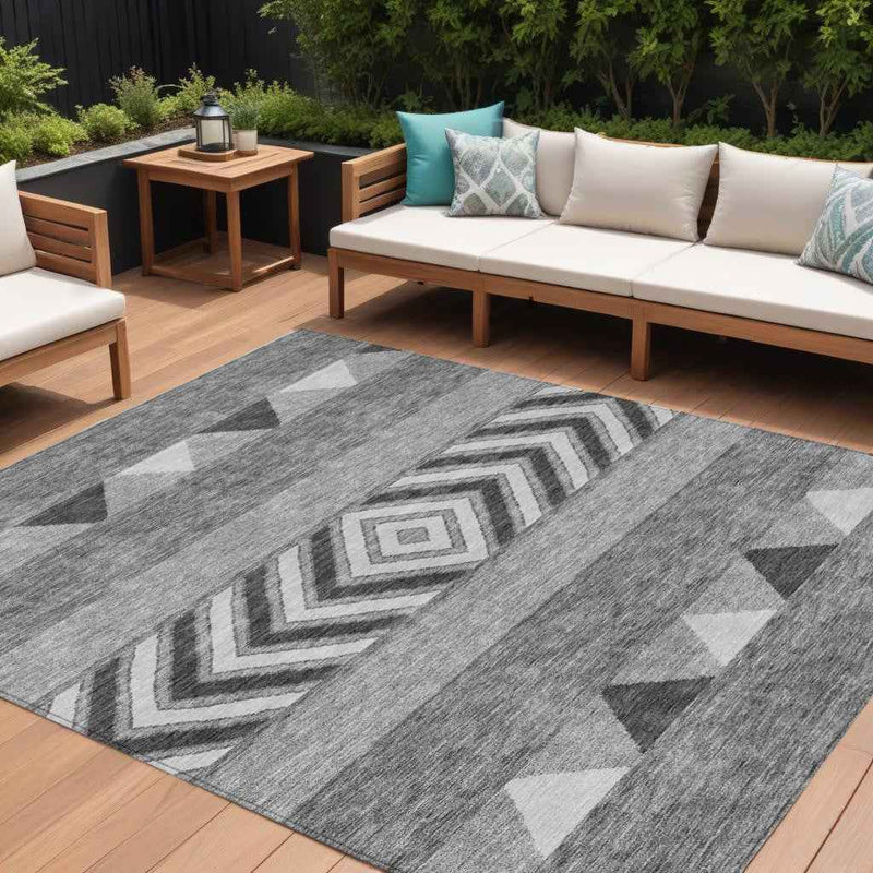 10' X 14' Gray Charcoal And Silver Southwestern Washable Indoor Outdoor Area Rug