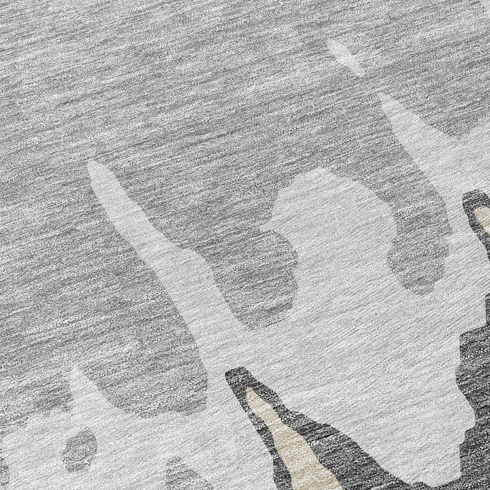 8' Gray And Silver Round Abstract Washable Indoor Outdoor Area Rug