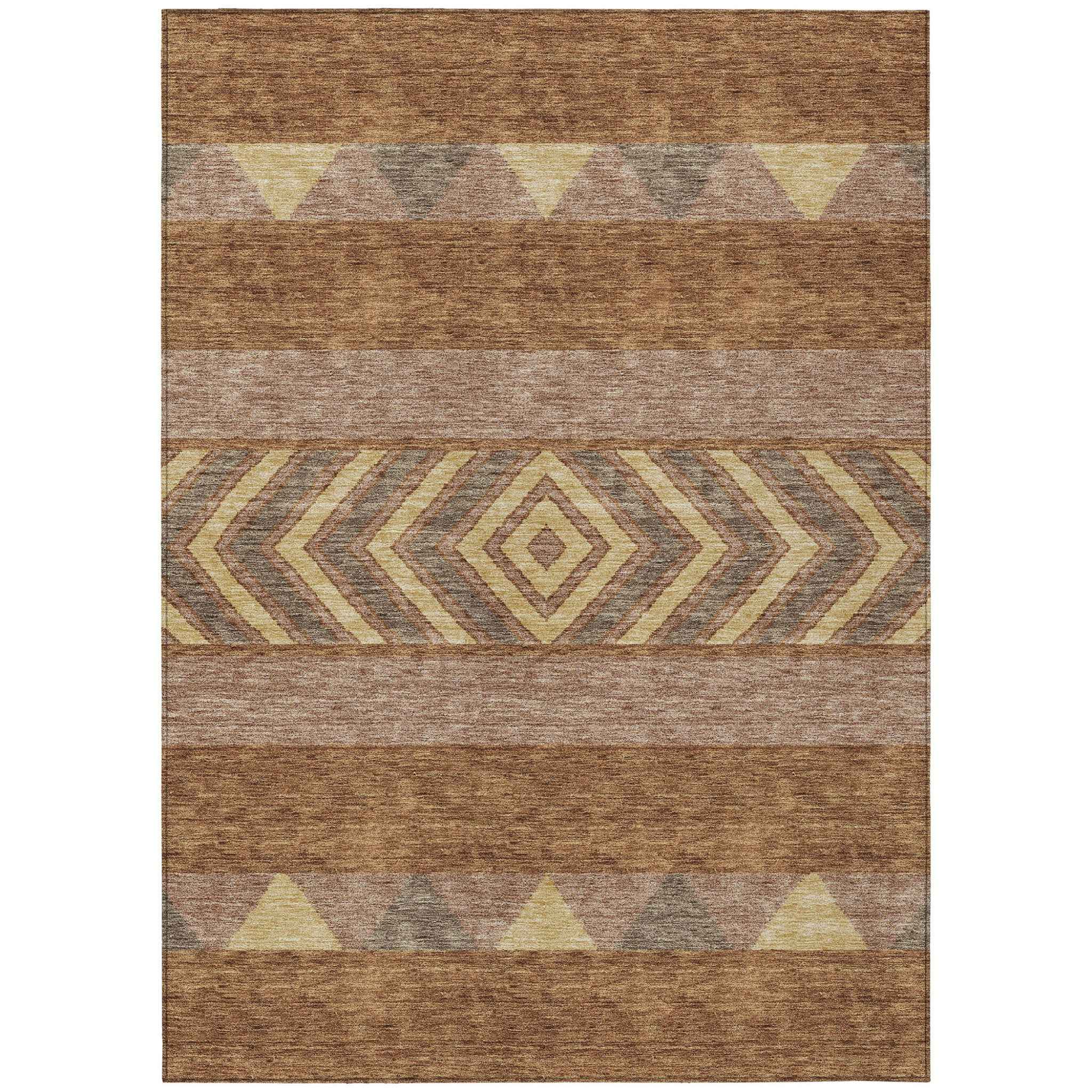 9' X 12' Orange Wheat And Taupe Southwestern Washable Indoor Outdoor Area Rug