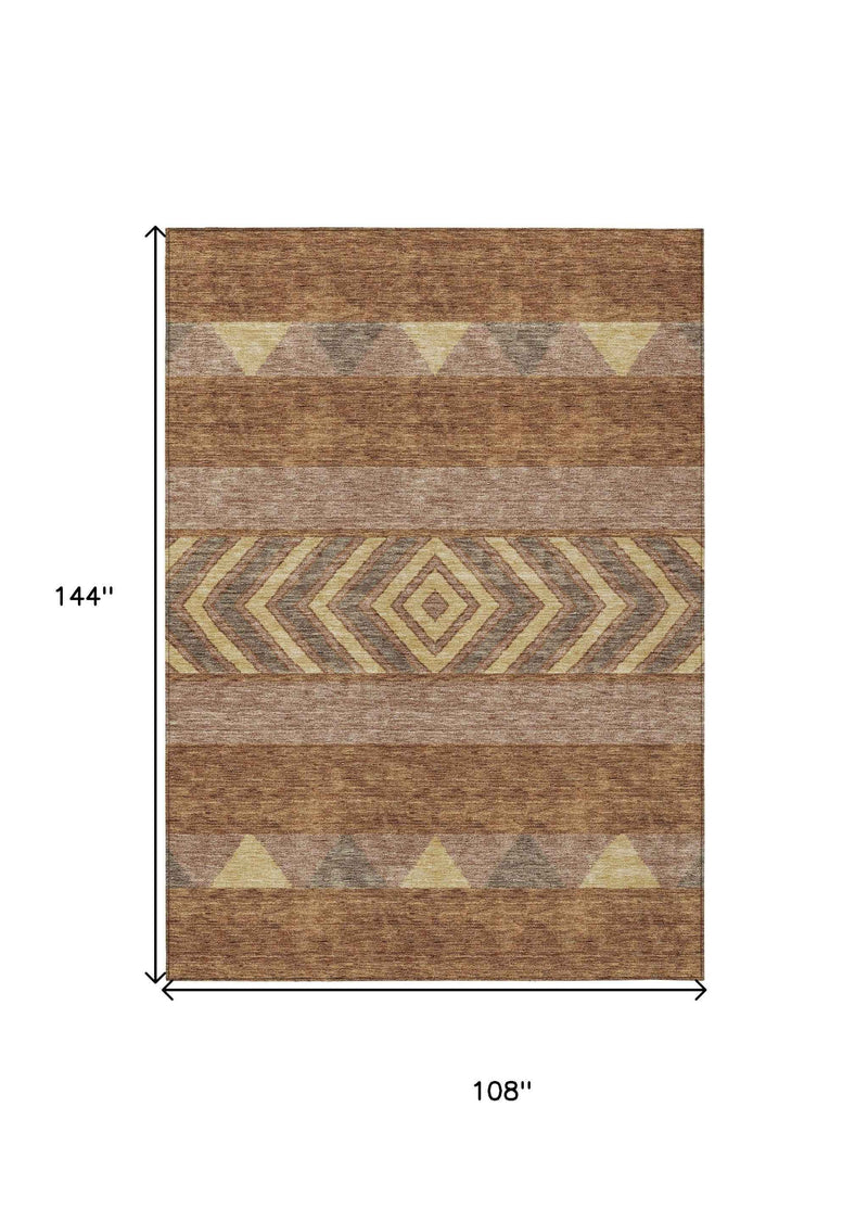 9' X 12' Orange Wheat And Taupe Southwestern Washable Indoor Outdoor Area Rug
