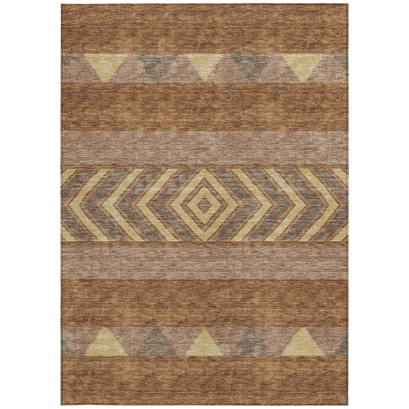 9' X 12' Orange Wheat And Taupe Southwestern Washable Indoor Outdoor Area Rug