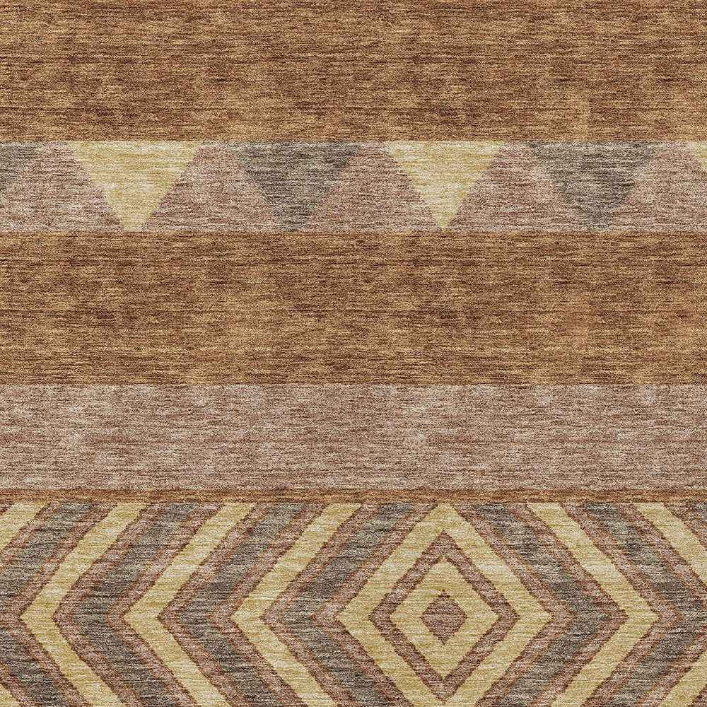 9' X 12' Orange Wheat And Taupe Southwestern Washable Indoor Outdoor Area Rug
